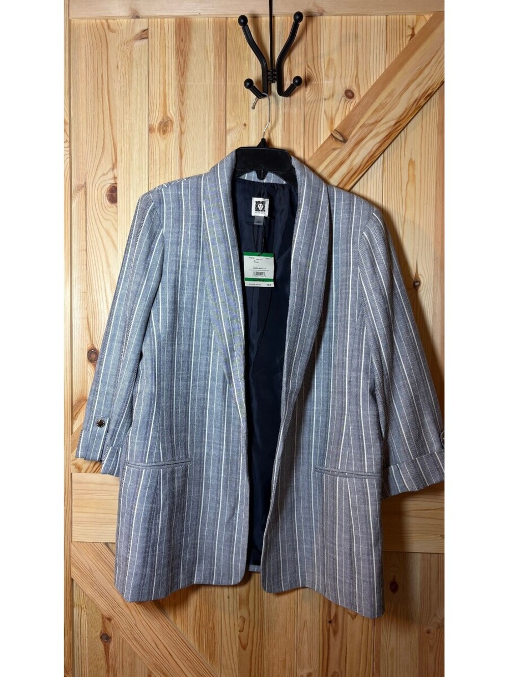 Anne Klein Women's Navy Multi Pinstripe Blazer Jacket Size L NWT